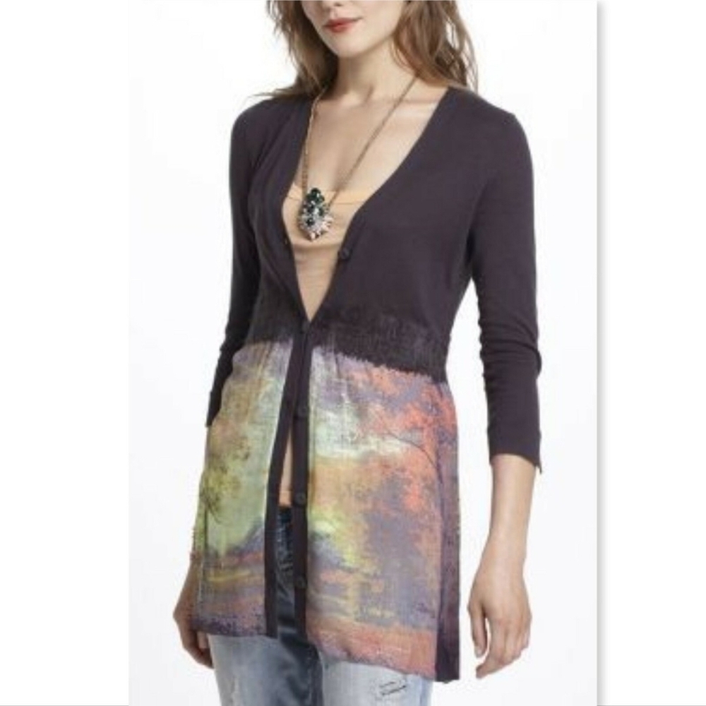 Anthropologie Knit And Knotted Brown and Multicolor Artistic Cardigan